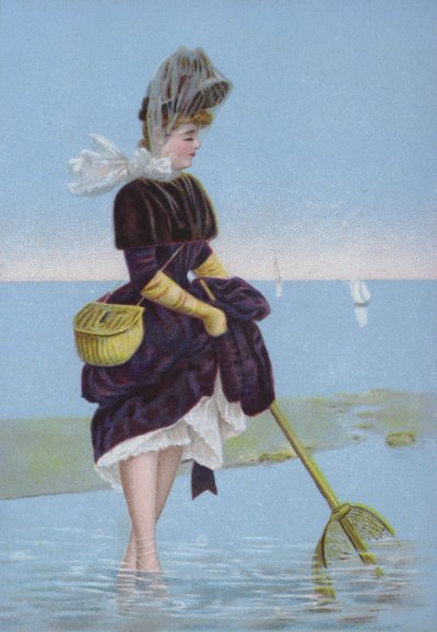 Woman Using a Fishing Net at the Seaside by European School